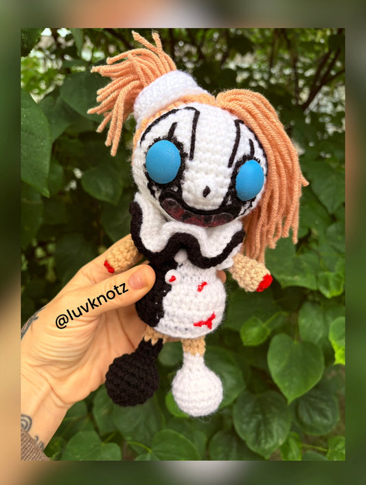 Medium Female Terrifier Doll - Art the Clown Inspired Character - Unique Design for Stuffed Animal - approx 8”