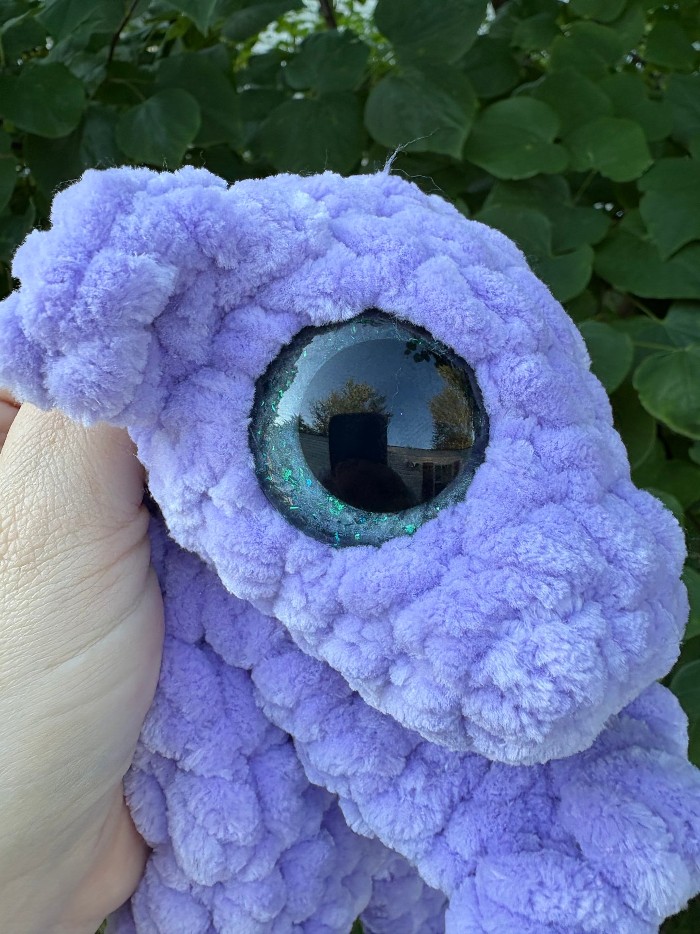 LuvKnotz Large Lavender  Baby Dragon Handmade Crochet - Soft Chenille Yarn, Approx. 24" Long, Silver Eyes, OOAK stuffed animals
