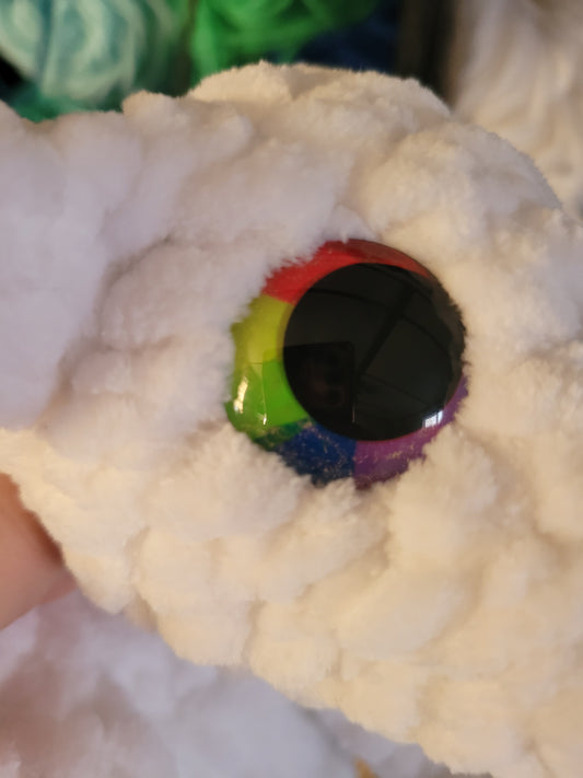 LuvKnotz Large White Baby Dragon Handmade Crochet - Soft Chenille Yarn, Approx. 24" Long, Rainbow Eyes, OOAK stuffed  animals