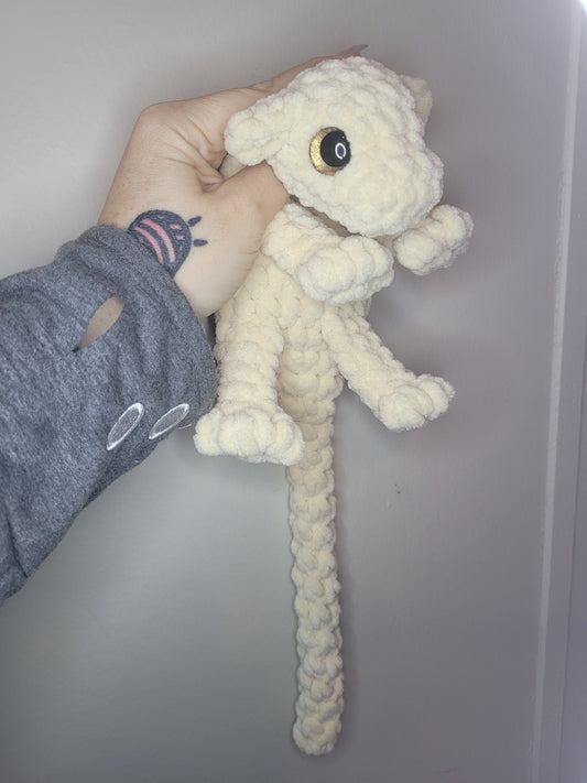 LuvKnotz Small Cream Baby Dragon Handmade Crochet - Soft Chenille Yarn, Approx. 14" Long, Gold Eyes, OOAK stuffed animals