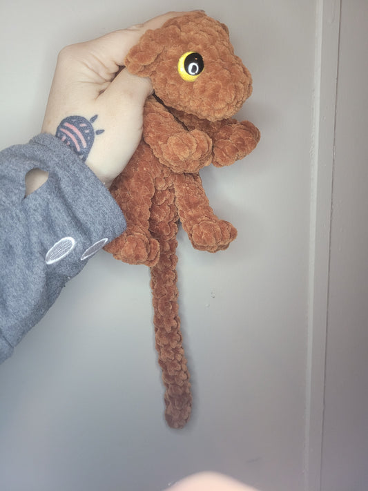 LuvKnotz Small Brown Baby Dragon Handmade Crochet - Soft Chenille Yarn, Approx. 14" Long, Gold Eyes, OOAK stuffed animals
