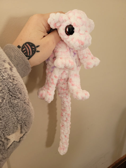 LuvKnotz Small Multi White Pink Purple Baby Dragon Handmade Crochet - Soft Chenille Yarn, Approx. 14" Long, Red Eyes, OOAK stuffed animals