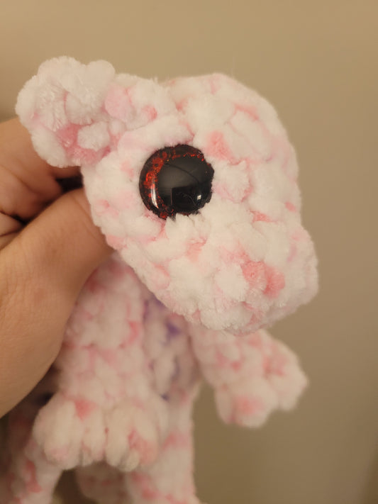LuvKnotz Small Multi White Pink Purple Baby Dragon Handmade Crochet - Soft Chenille Yarn, Approx. 14" Long, Red Eyes, OOAK stuffed animals