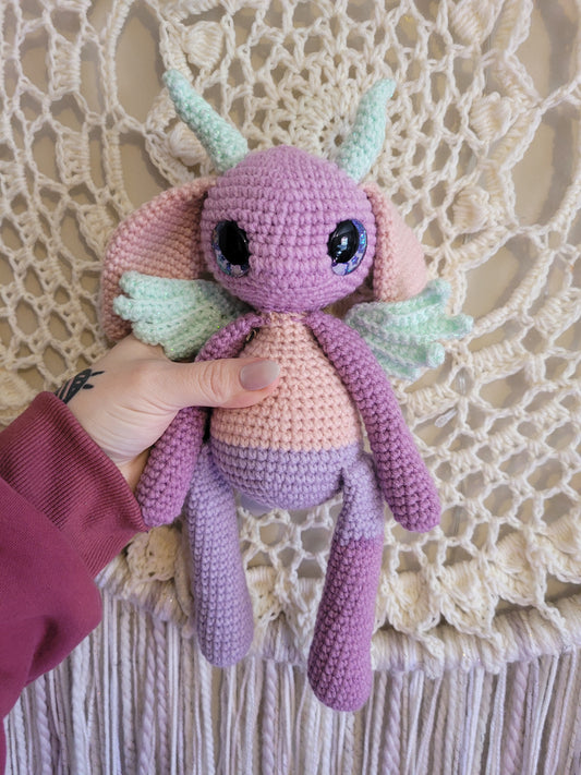Large Purple Horned Wing Sprite Mythical Creature - Unique Design for Stuffed Animal