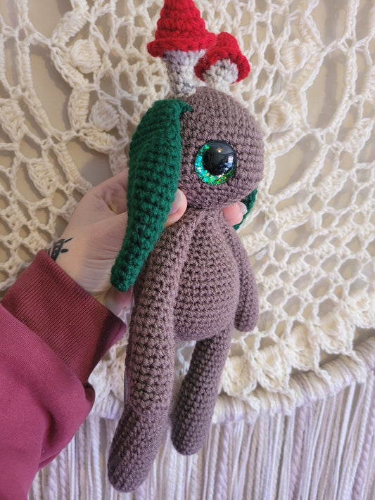 Large Brown Green Mushroom Sprite Mythical Creature - Unique Design for Stuffed Animal