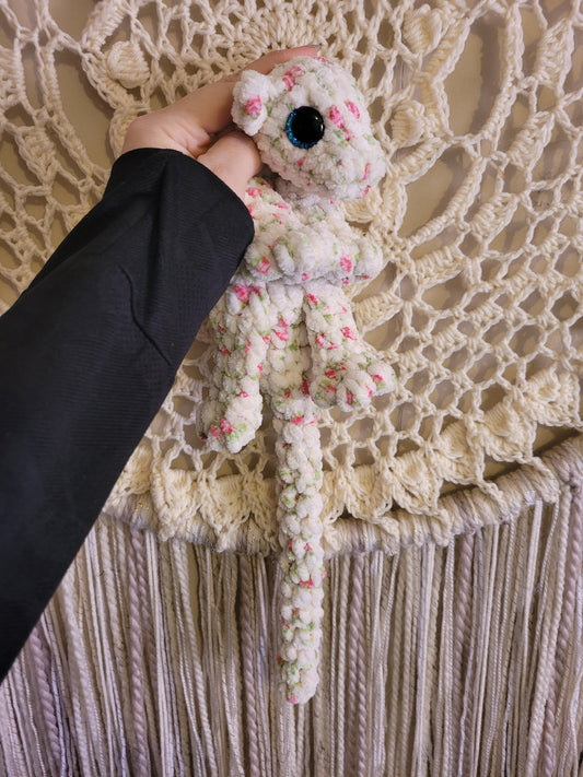 LuvKnotz Small Floral Rose Baby Dragon Handmade Crochet - Soft Chenille Yarn, Approx. 14" Long, Blue Eyes, OOAK stuffed animals