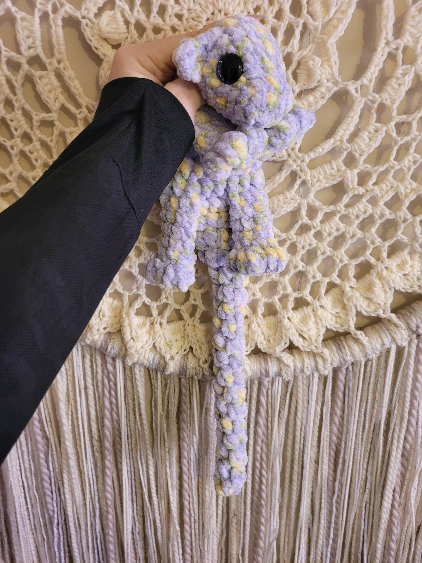 LuvKnotz Small Floral Iris Baby Dragon Handmade Crochet - Soft Chenille Yarn, Approx. 14" Long, Blue Eyes, OOAK stuffed animals