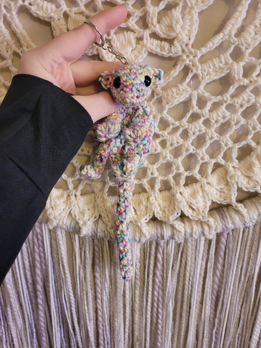 LuvKnotz Tiny Rainbow Keychain Baby Dragon Handmade Crochet - Soft Acrylic Yarn, Approx. 10" Long, OOAK stuffed animals