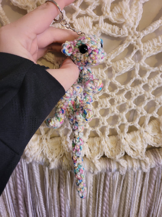 LuvKnotz Tiny Rainbow Keychain Baby Dragon Handmade Crochet - Soft Acrylic Yarn, Approx. 10" Long, OOAK stuffed animals