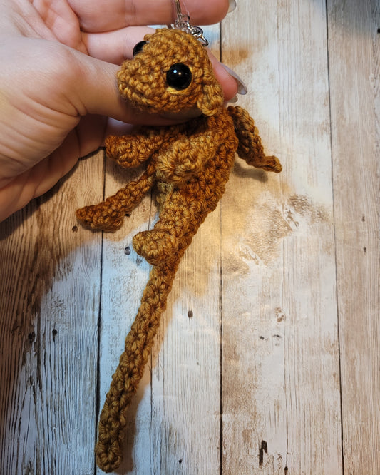 Andarna - LuvKnotz Tiny Golden OOAK Keychain Baby Dragon Handmade Crochet - Soft Acrylic Yarn, Approx. 10" Long, OOAK stuffed animals