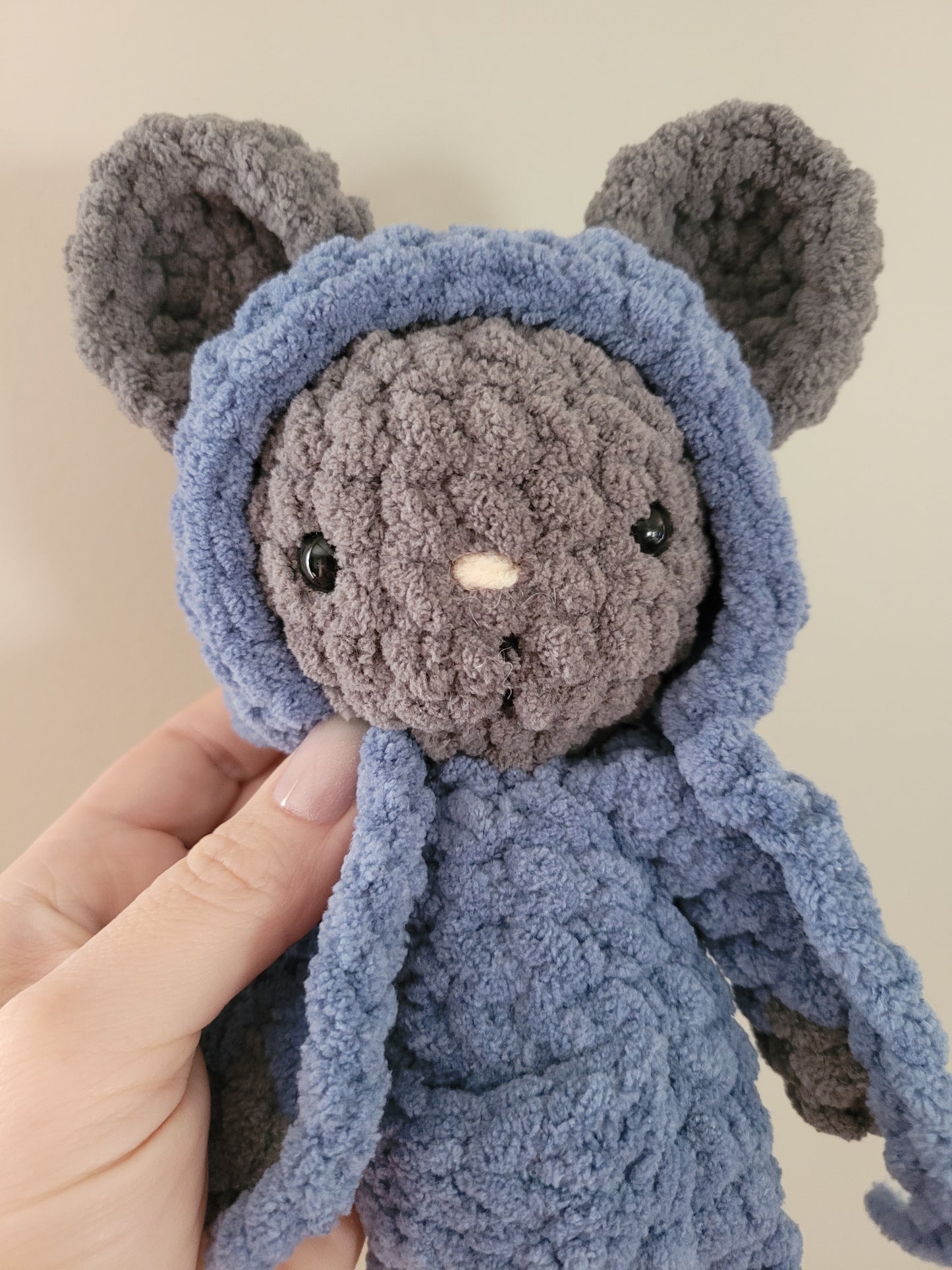 LuvKnotz Blue Pajama Grey Mouse Lovie - Unique Design for Stuffed Animal - approx 14"
