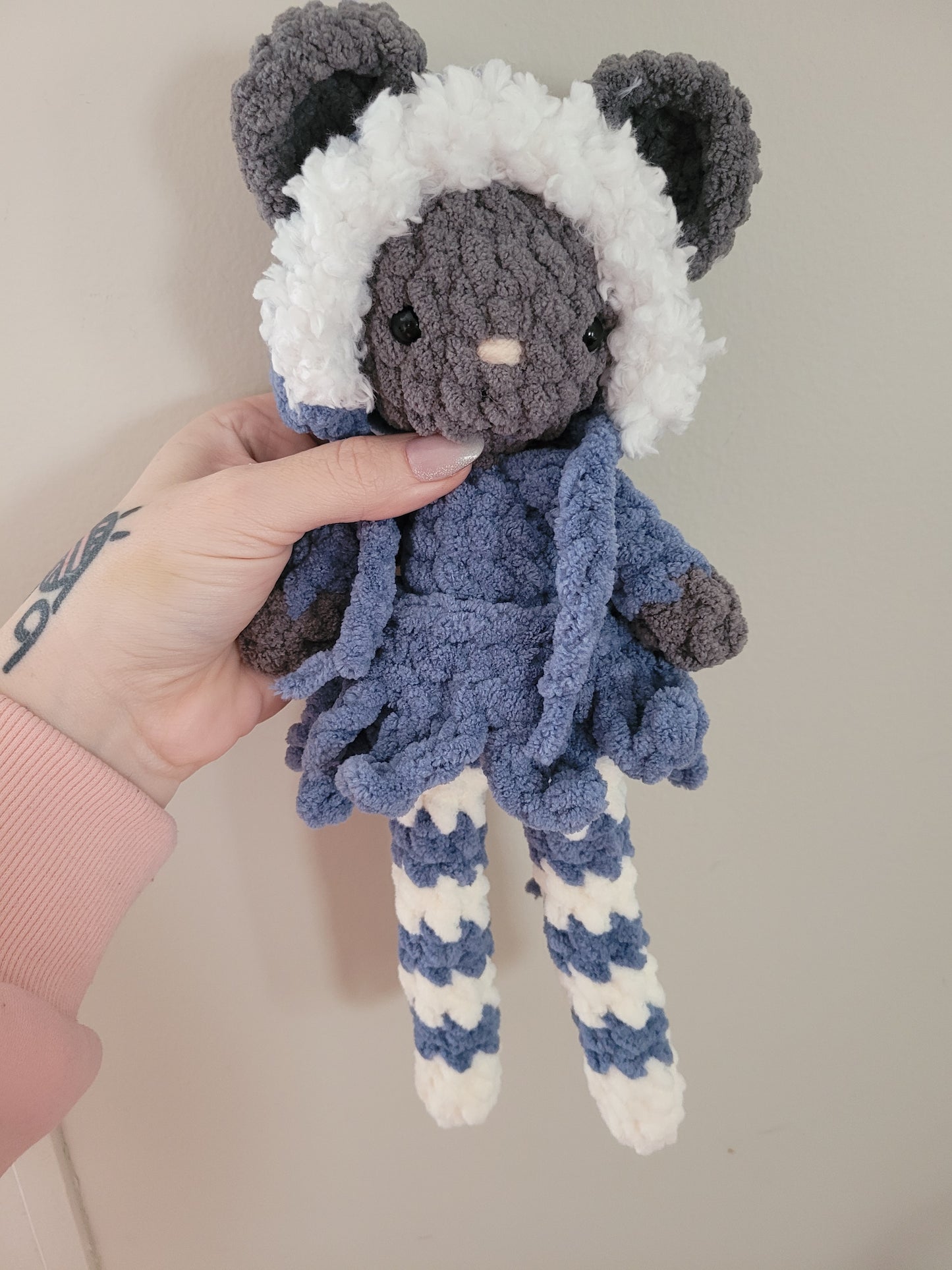 LuvKnotz Blue Dress Grey Mouse Lovie - Unique Design for Stuffed Animal - approx 14"