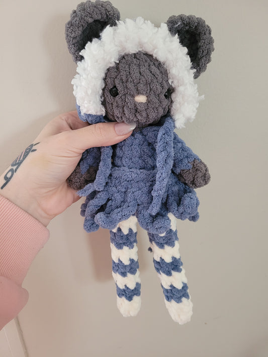 LuvKnotz Blue Dress Grey Mouse Lovie - Unique Design for Stuffed Animal - approx 14"