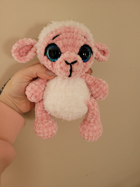 LuvKnotz Medium Pink White Lamb - Unique Design for Stuffed Animal - approx. 10" - glitter blue eyes