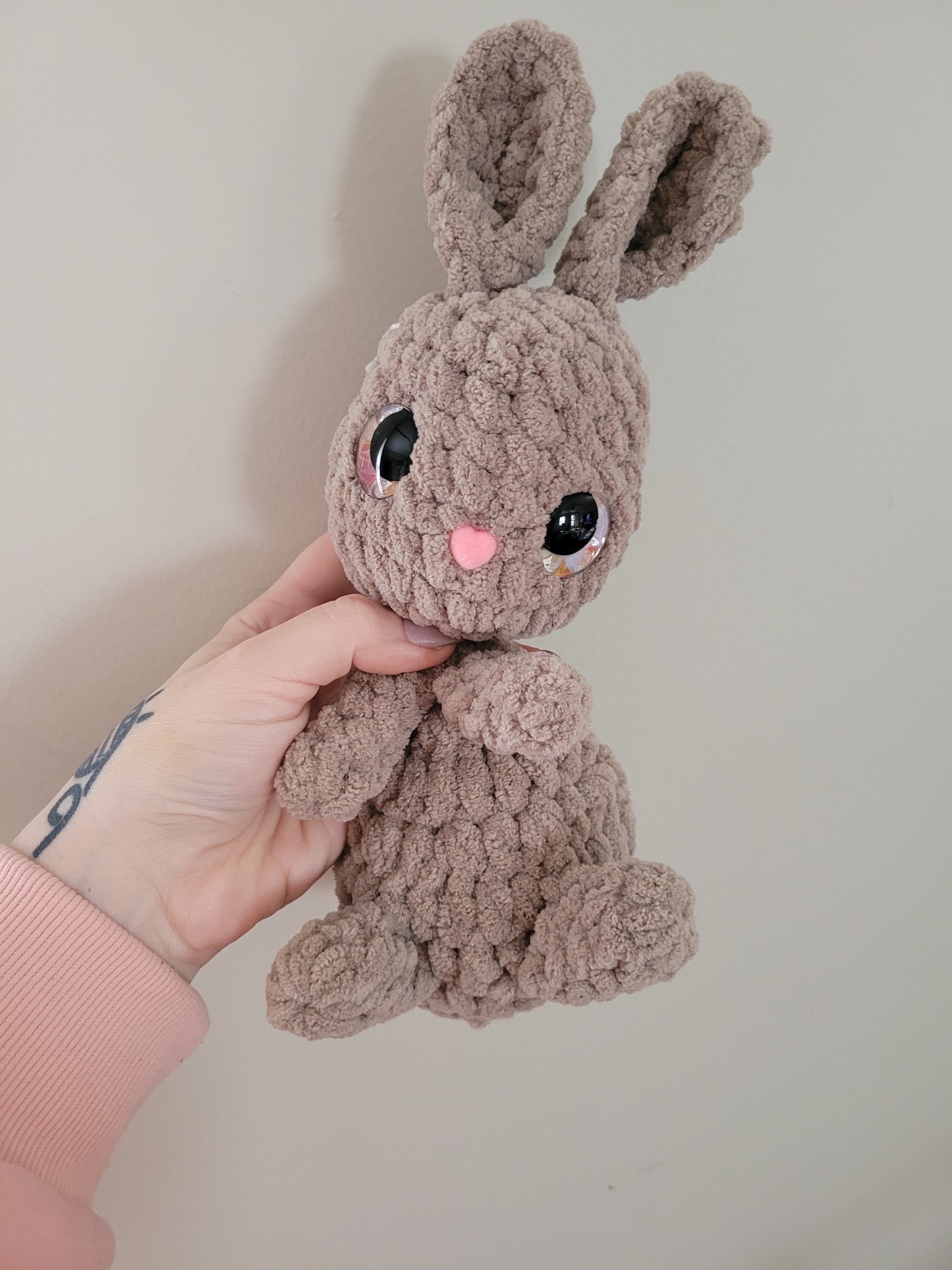 LuvKnotz Large Beige Bunny Rabbit Lovie - Unique Design for Stuffed Animal - approx. 10" - Pink Paint Eyes