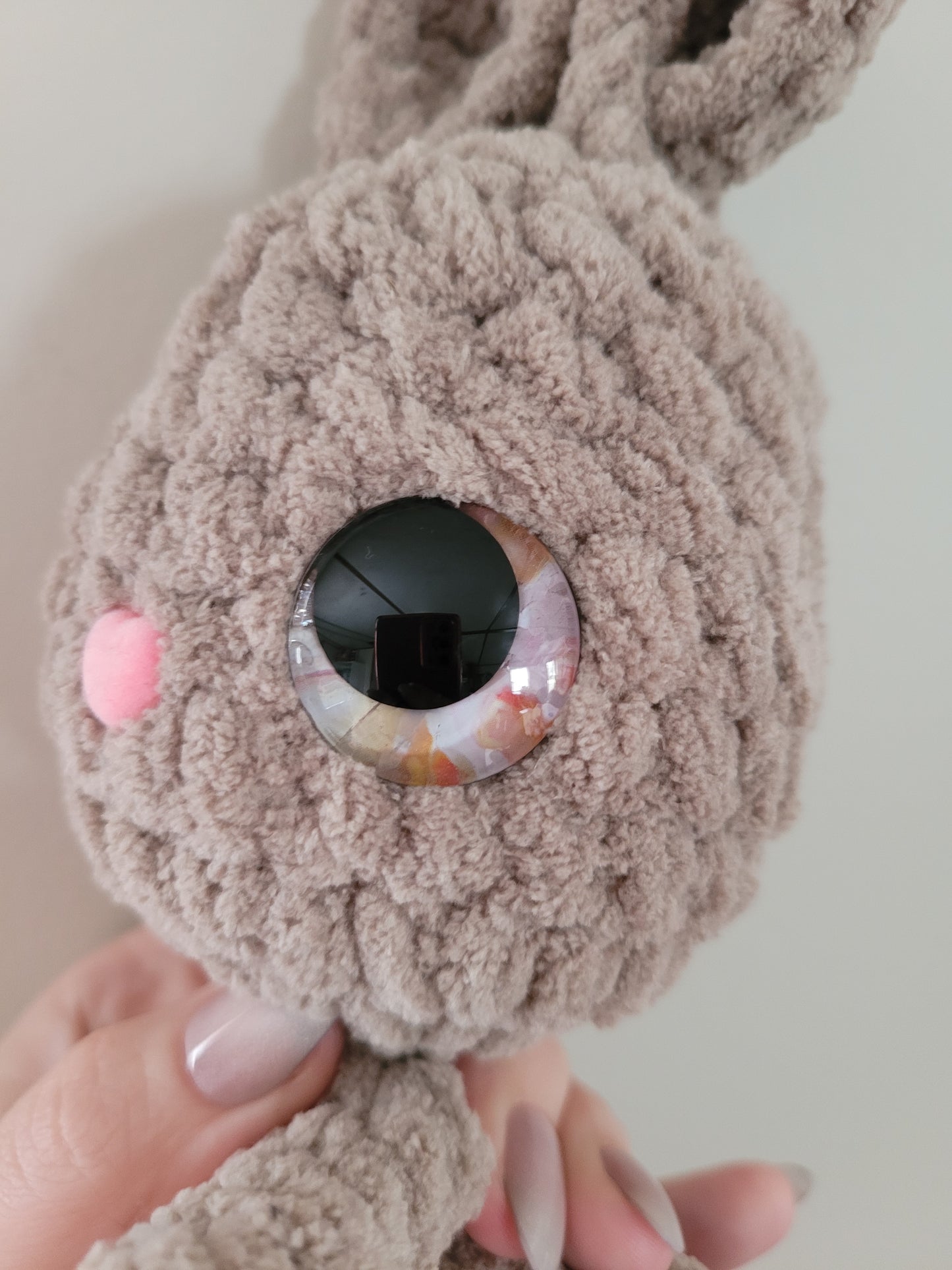 LuvKnotz Large Beige Bunny Rabbit Lovie - Unique Design for Stuffed Animal - approx. 10" - Pink Paint Eyes