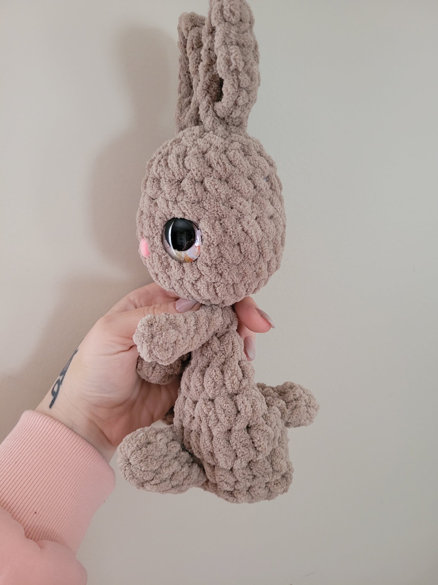 LuvKnotz Large Beige Bunny Rabbit Lovie - Unique Design for Stuffed Animal - approx. 10" - Pink Paint Eyes