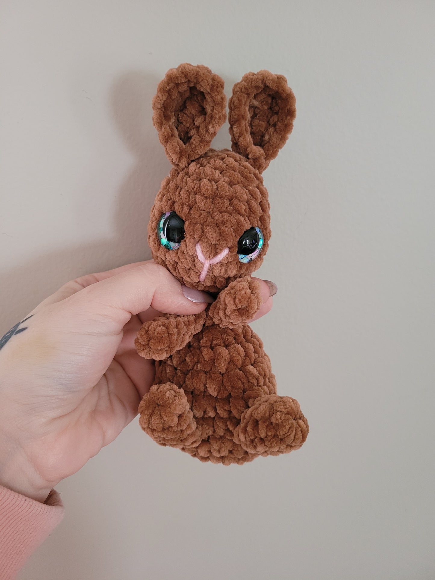 LuvKnotz Small Brown Baby Bunny Rabbit Lovie - Unique Design for Stuffed Animal - approx. 6" - Pastel Glitter Eyes