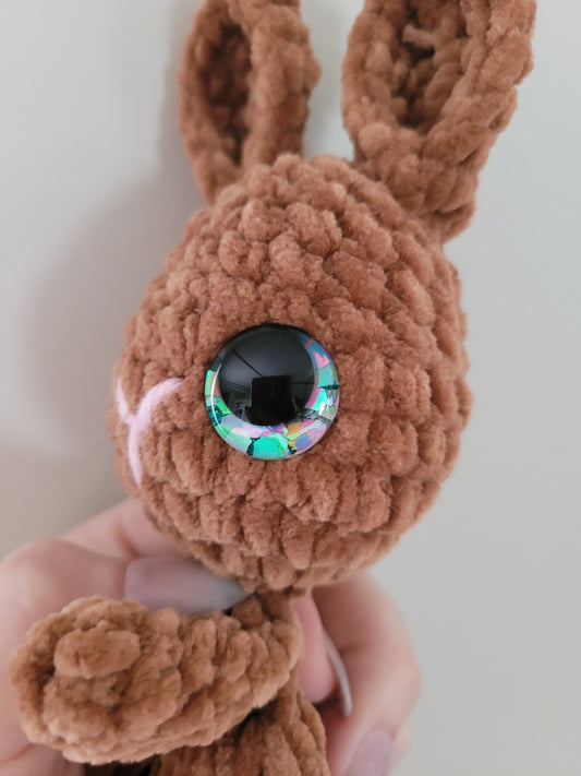 LuvKnotz Small Brown Baby Bunny Rabbit Lovie - Unique Design for Stuffed Animal - approx. 6" - Pastel Glitter Eyes