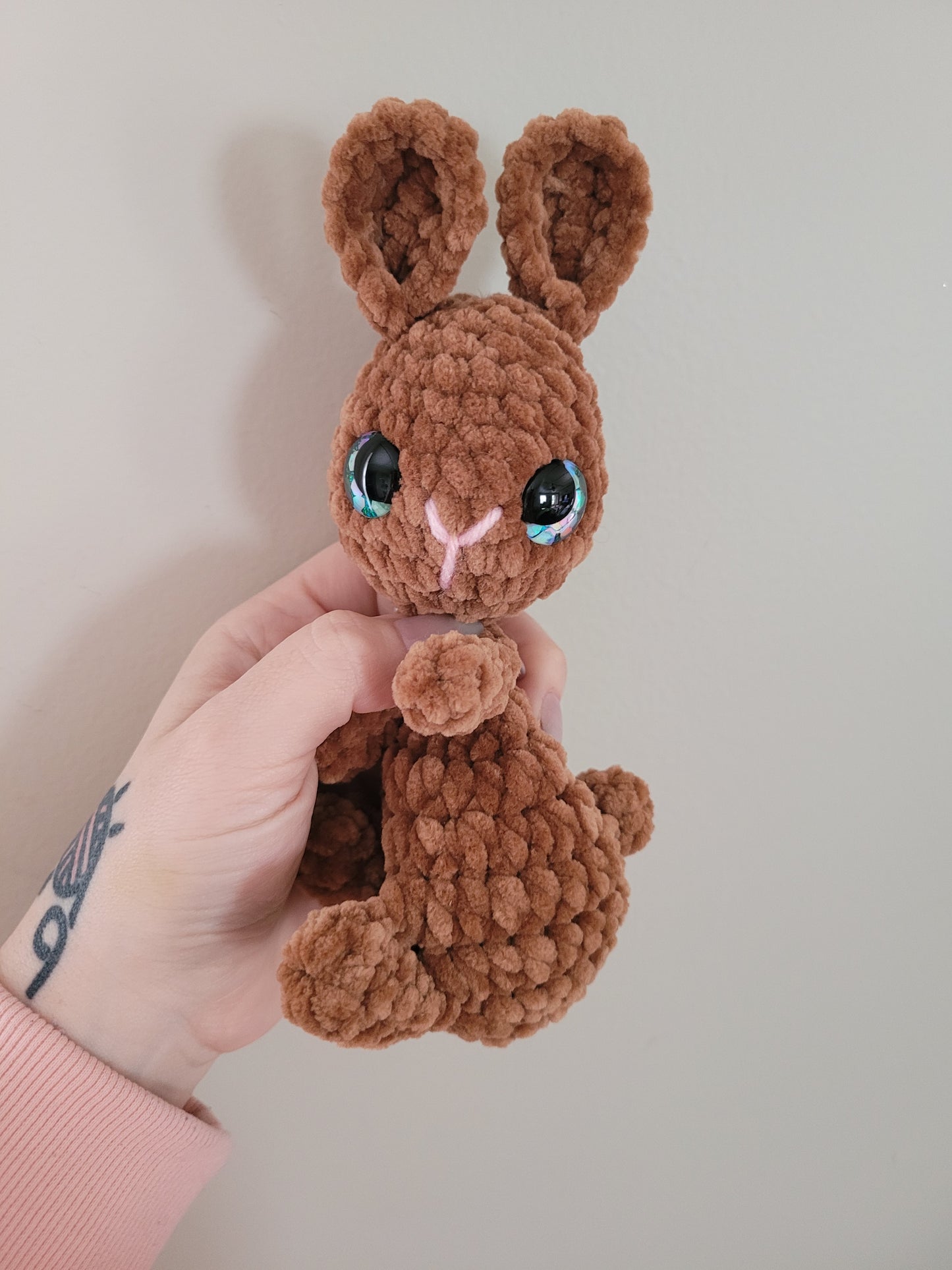 LuvKnotz Small Brown Baby Bunny Rabbit Lovie - Unique Design for Stuffed Animal - approx. 6" - Pastel Glitter Eyes
