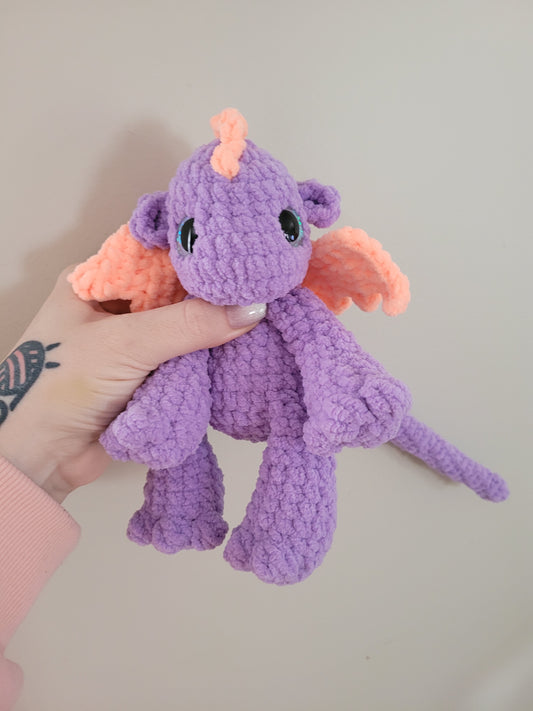 LuvKnotz Medium Purple Coral Dragon Handmade Crochet - Soft Chenille Yarn, Approx. 20" Long, Silver Glitter Eyes, OOAK stuffed animals