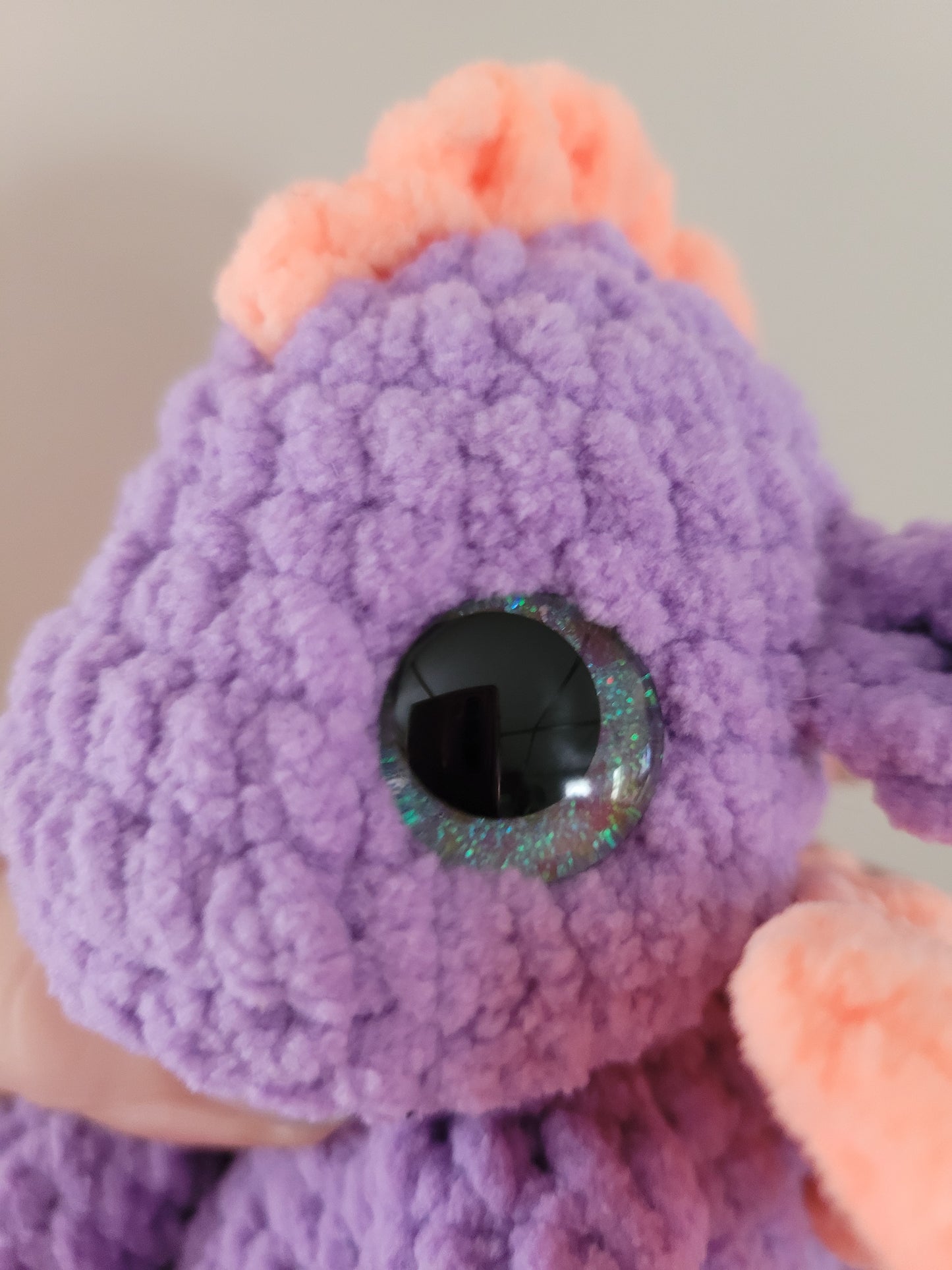 LuvKnotz Medium Purple Coral Dragon Handmade Crochet - Soft Chenille Yarn, Approx. 20" Long, Silver Glitter Eyes, OOAK stuffed animals