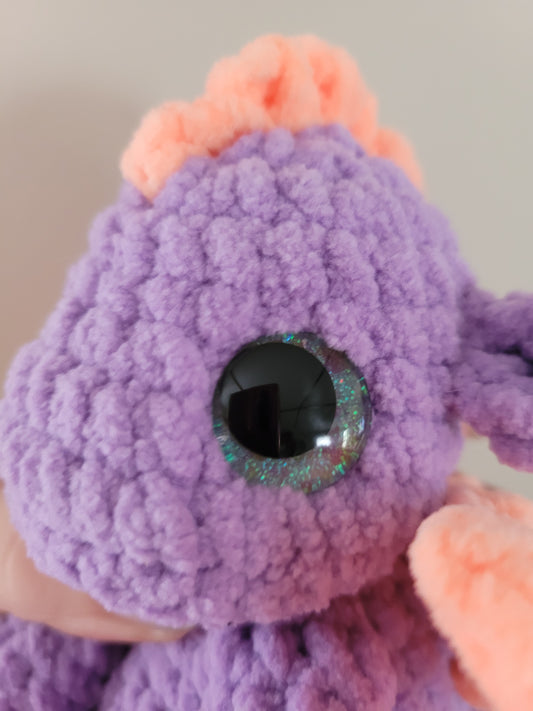 LuvKnotz Medium Purple Coral Dragon Handmade Crochet - Soft Chenille Yarn, Approx. 20" Long, Silver Glitter Eyes, OOAK stuffed animals
