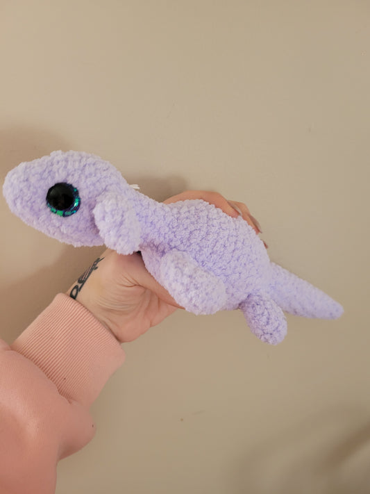 LuvKnotz Medium Blue Water Dragon Loch Ness Monster Creature Handmade Crochet - Soft Chenille Yarn, Approx. 10" Long, Purple Blue Glitter Eyes, OOAK stuffed animals