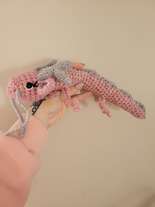 LuvKnotz Small Pink Eastern Baby Dragon Handmade Crochet - Soft Chenille Yarn, Approx. 14" Long, OOAK stuffed animals