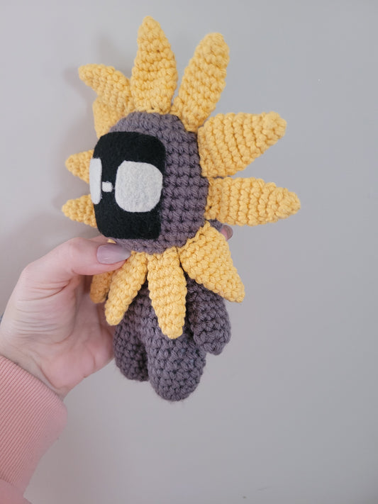 LuvKnotz Small Yellow SunFlower Creature Handmade Crochet - Soft Chenille Yarn, Approx. 8" tall, OOAK stuffed animals