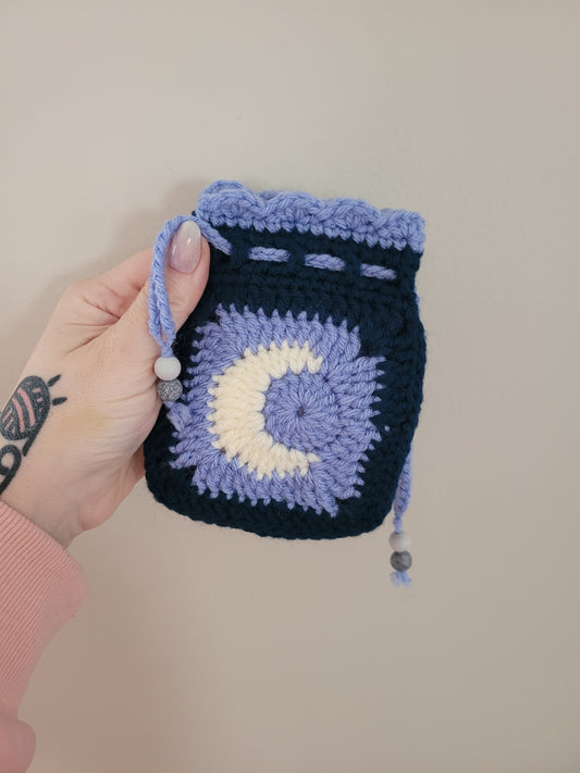 Small Pouch - Sun Moon Blue Drawstring Bag - Approx 6