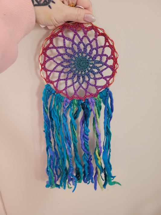 Small Dreamcatcher - Blue Red Mandala - Wall Decor approx 18"