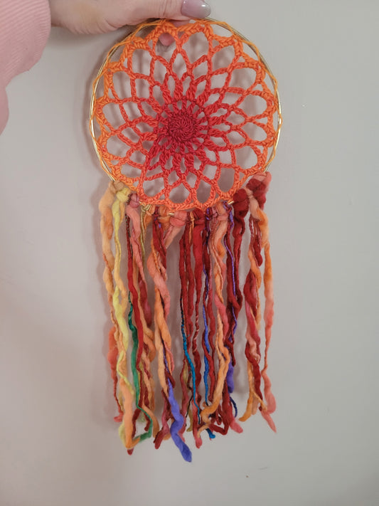 Small Dreamcatcher - Yellow Orange Mandala - Wall Decor approx 18"