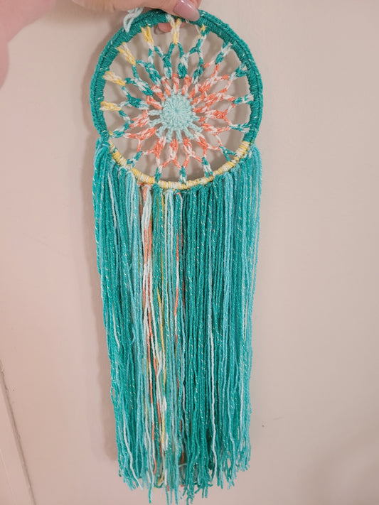 Small Dreamcatcher - Teal Beach Vibe Mandala - Wall Decor approx 18"