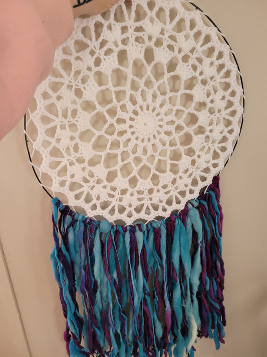 Large Dreamcatcher - White Blue Purple Mandala - Wall Decor approx 30"