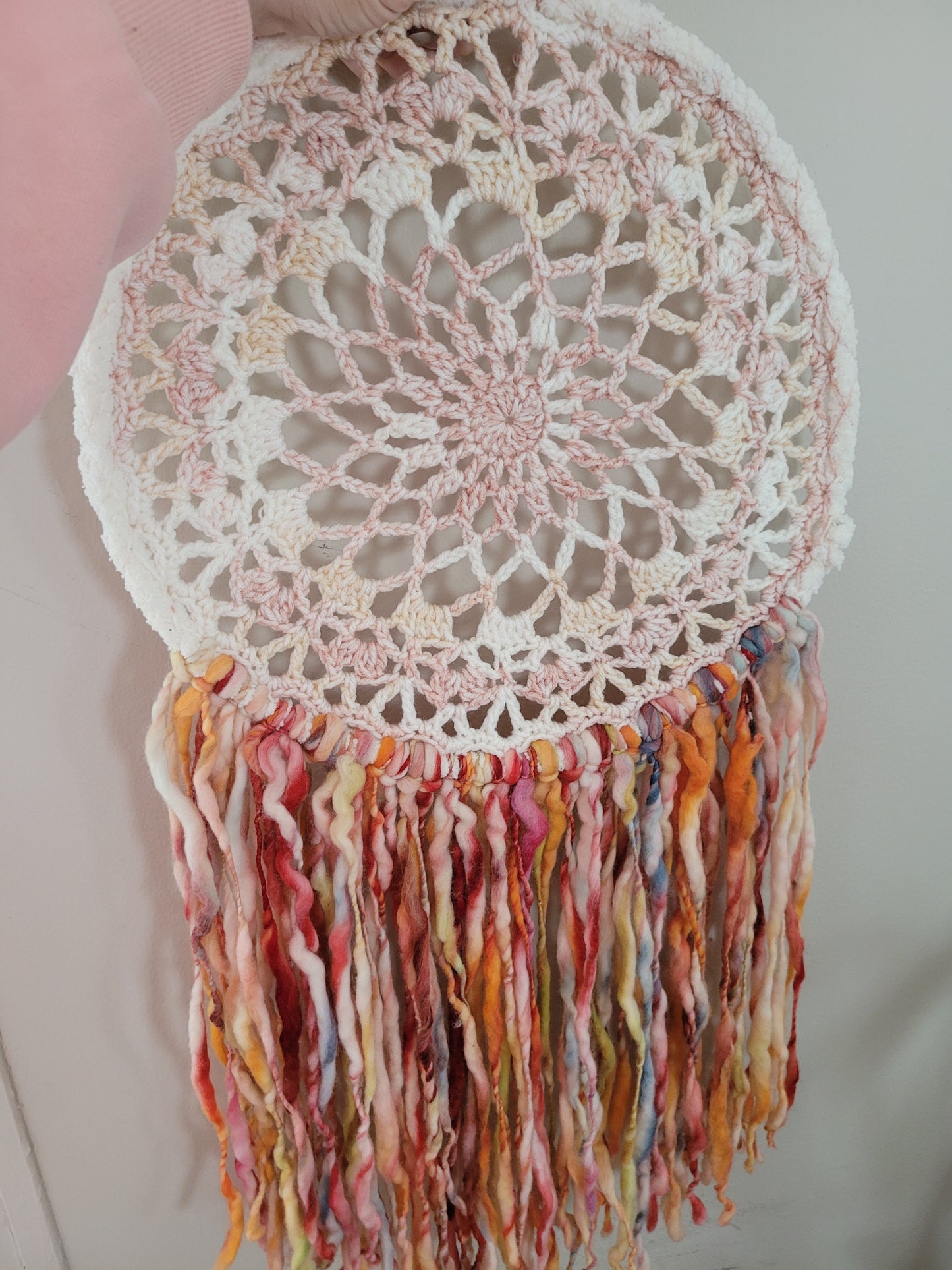 Large Dreamcatcher - Cream Orange Red Mandala - Wall Decor approx 30"