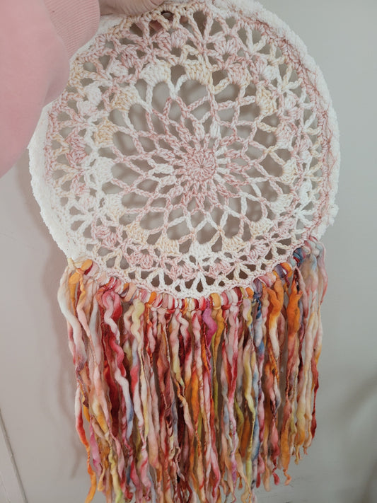 Large Dreamcatcher - Cream Orange Red Mandala - Wall Decor approx 30"