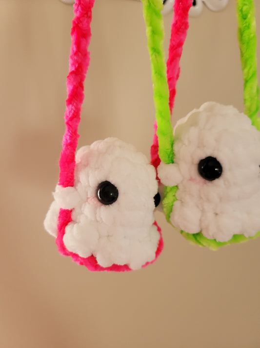 LuvKnotz Tiny White Swinging Ghost - Car Decor - Handmade Crochet - Soft Acrylic Yarn, Approx. 14" Long, OOAK stuffed animals