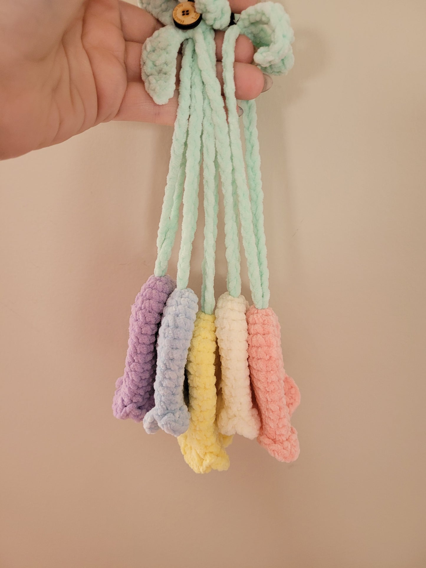 LuvKnotz Tiny Lily Keychain Key Hidden Bag Tag Flower - Car Decor - Handmade Crochet - Soft Acrylic Yarn, Approx. 14" Long, OOAK stuffed animals