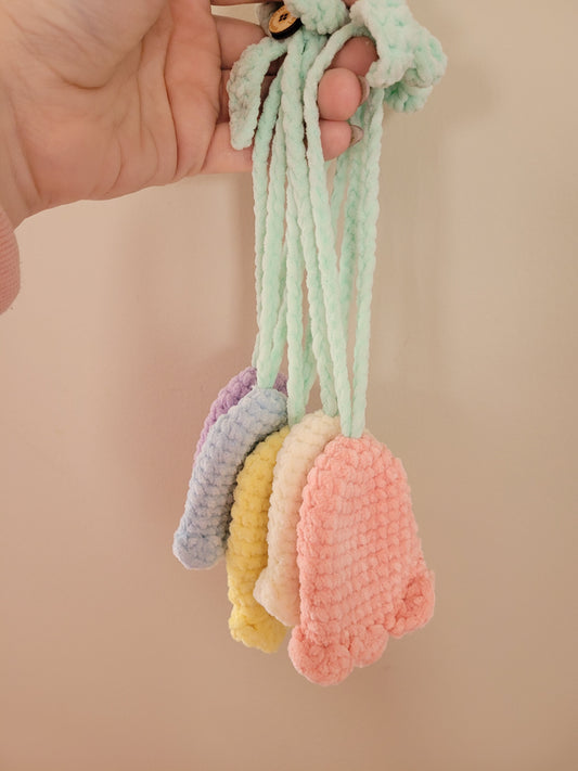 LuvKnotz Tiny Lily Keychain Key Hidden Bag Tag Flower - Car Decor - Handmade Crochet - Soft Acrylic Yarn, Approx. 14" Long, OOAK stuffed animals