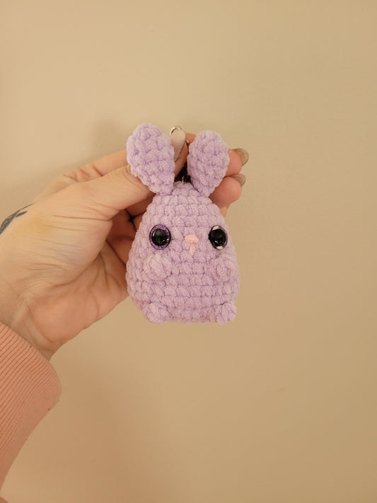 LuvKnotz Tiny Purple Keychain Baby Bunny Rabbit Handmade Crochet - Soft Acrylic Yarn, Approx. 4" Long, OOAK stuffed animals