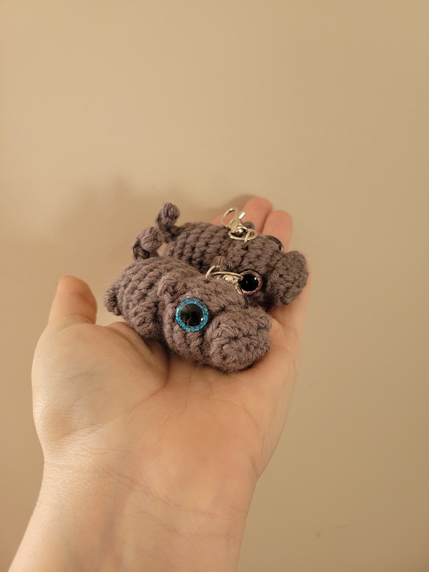 LuvKnotz Tiny Grey Keychain Baby Hippo Handmade Crochet - Soft Acrylic Yarn, Approx. 3" Long, OOAK stuffed animals