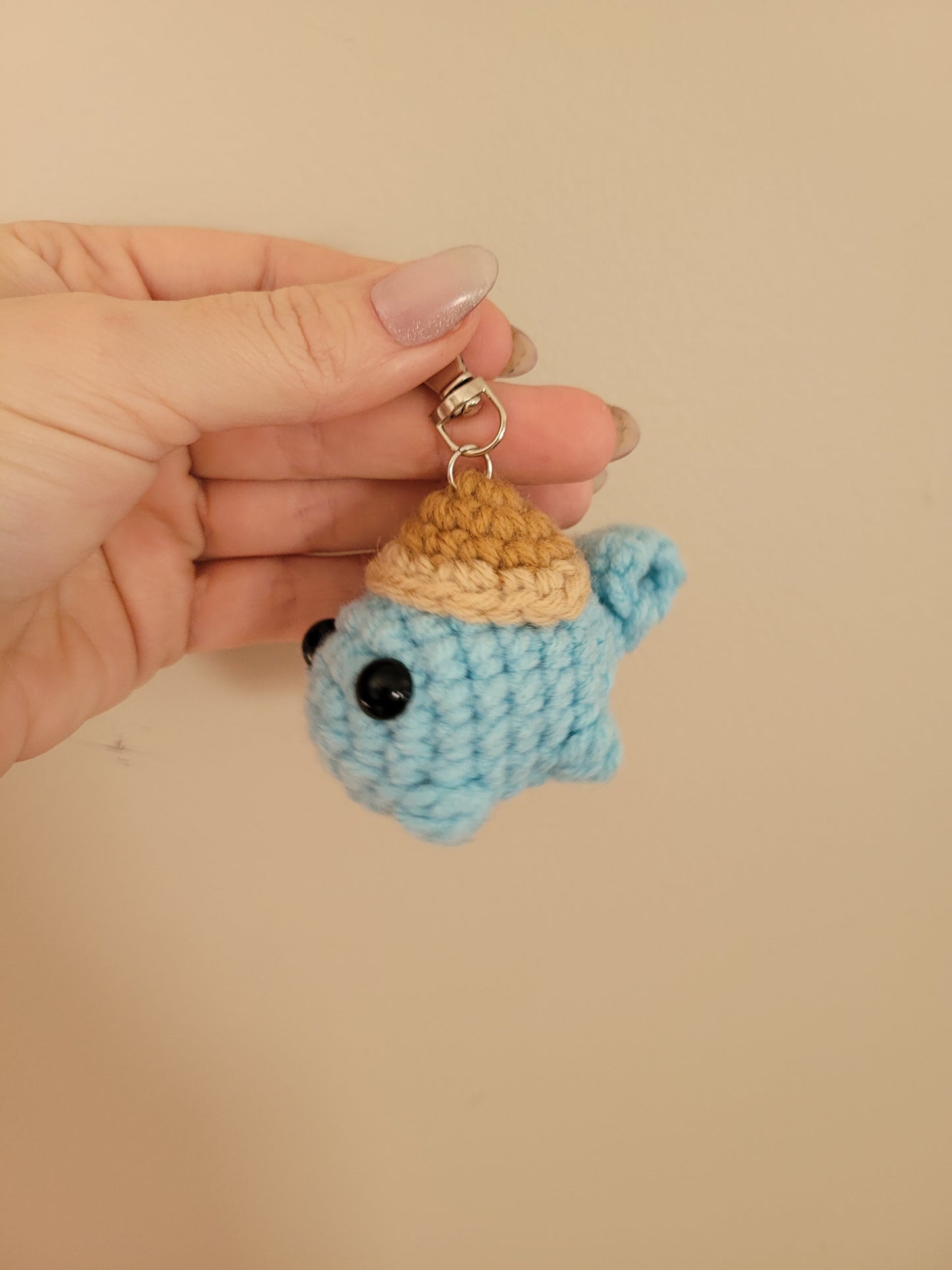 LuvKnotz Tiny Squirtle Pokemon Keychain Baby Turtle Handmade Crochet - Soft Acrylic Yarn, Approx. 3" Long, OOAK stuffed animals