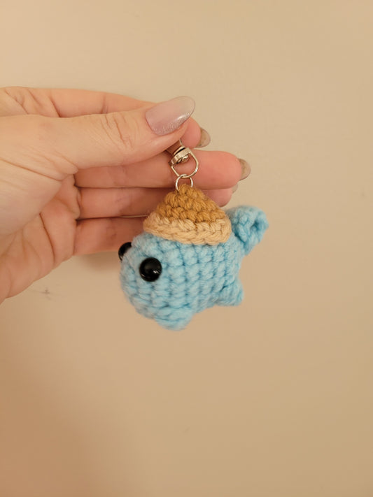 LuvKnotz Tiny Squirtle Pokemon Keychain Baby Turtle Handmade Crochet - Soft Acrylic Yarn, Approx. 3" Long, OOAK stuffed animals