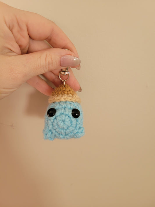 LuvKnotz Tiny Squirtle Pokemon Keychain Baby Turtle Handmade Crochet - Soft Acrylic Yarn, Approx. 3" Long, OOAK stuffed animals