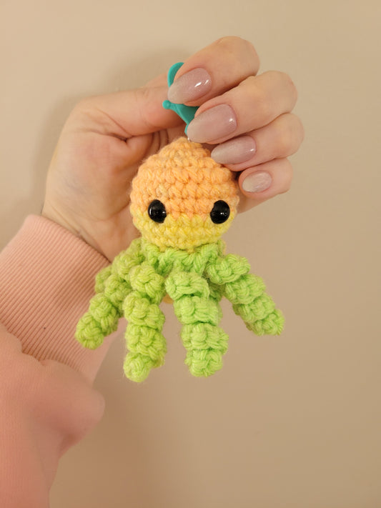 LuvKnotz Tiny Yellow Keychain Baby Octo Handmade Crochet - Soft Acrylic Yarn, Approx. 3" Long, OOAK stuffed animals