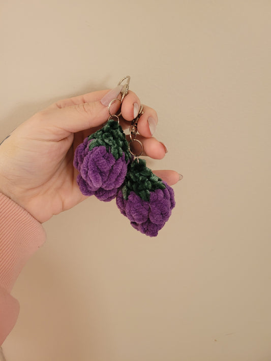 LuvKnotz Tiny Purple Keychain Baby Grapes Handmade Crochet - Soft Acrylic Yarn, Approx. 2" Long, OOAK stuffed animals