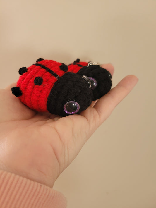 LuvKnotz Tiny Red Keychain Baby Ladybug Handmade Crochet - Soft Acrylic Yarn, Approx. 2" Long, OOAK stuffed animals