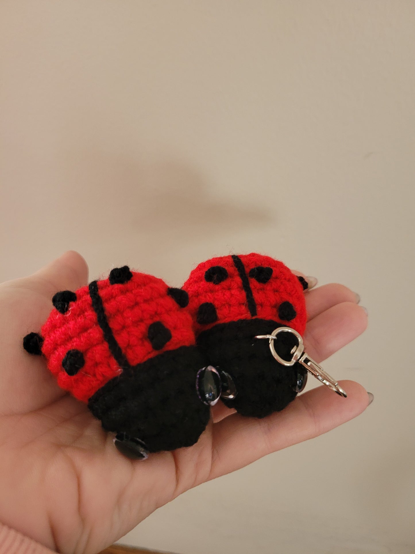 LuvKnotz Tiny Red Keychain Baby Ladybug Handmade Crochet - Soft Acrylic Yarn, Approx. 2" Long, OOAK stuffed animals