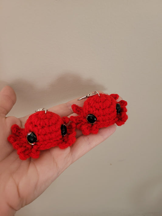 LuvKnotz Tiny Red Keychain Baby Crab Handmade Crochet - Soft Acrylic Yarn, Approx. 2" Long, OOAK stuffed animals